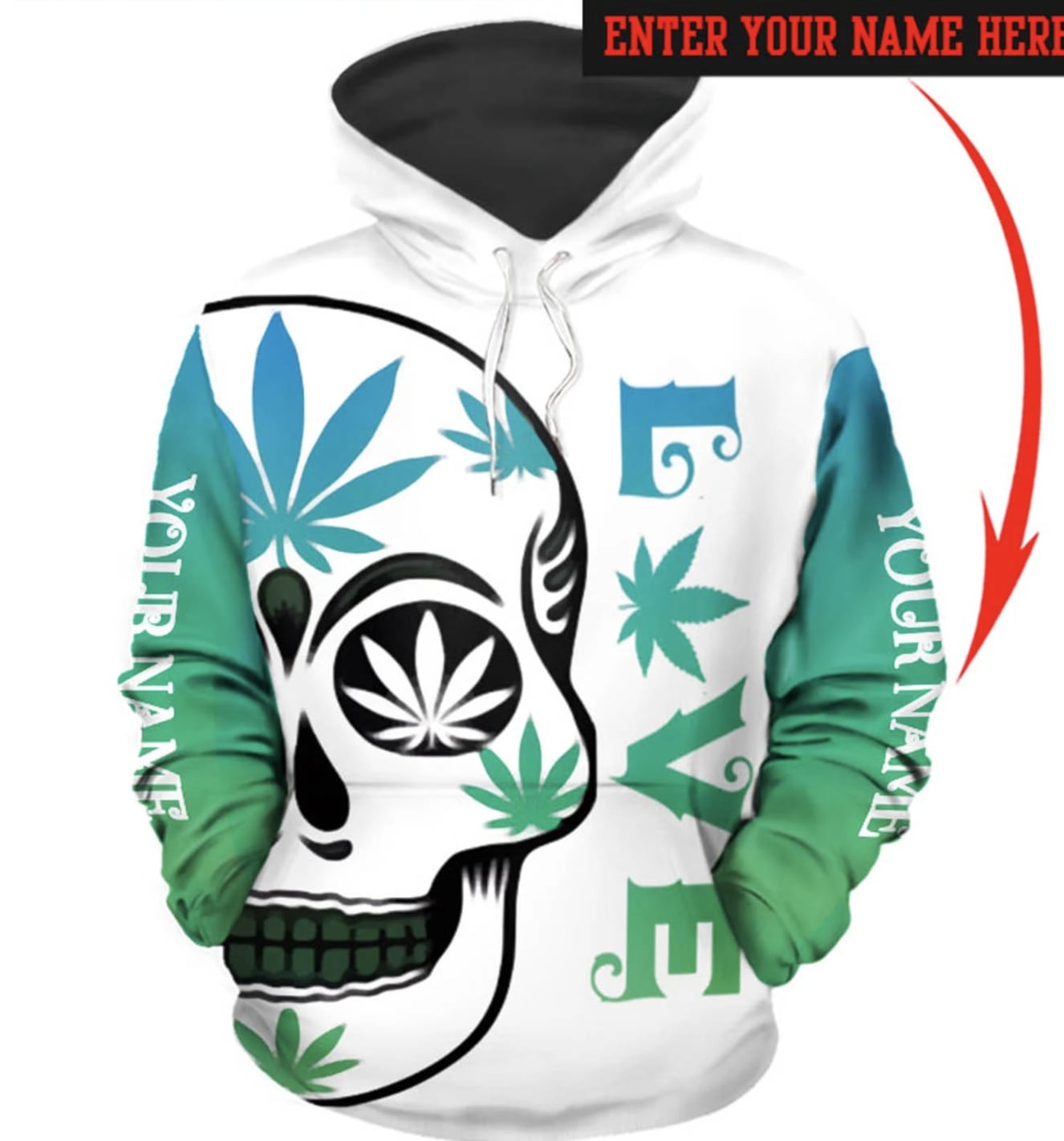 Personalized love weed sugar skull full printing hoodie 1