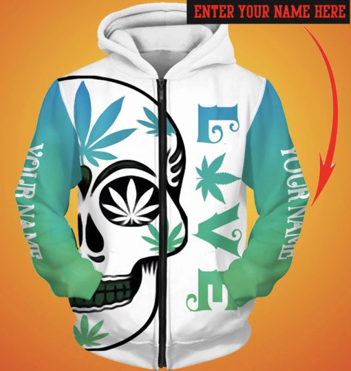 Personalized love weed sugar skull full printing zip hoodie