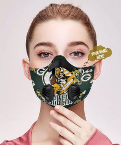 Personalized mickey mouse green bay packers filter activated carbon face mask 1