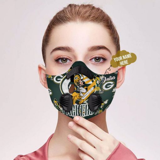 Personalized mickey mouse green bay packers filter activated carbon face mask 1