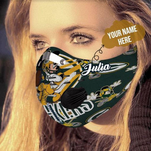 Personalized mickey mouse green bay packers filter activated carbon face mask 3
