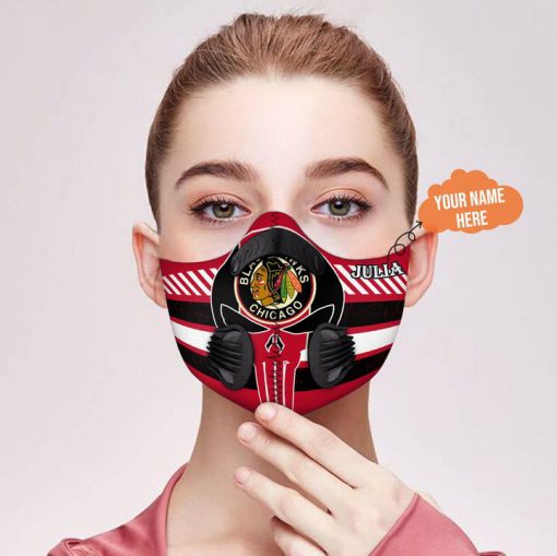 Personalized skull chicago blackhawks filter activated carbon face mask 2