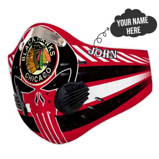 Personalized skull chicago blackhawks filter activated carbon face mask 4