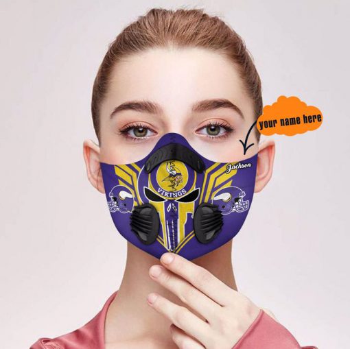 Personalized skull minnesota vikings filter activated carbon face mask 1