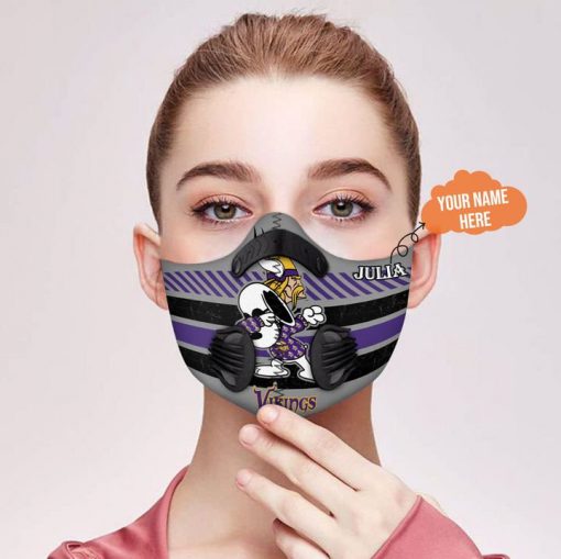 Personalized snoopy minnesota vikings filter activated carbon face mask 2