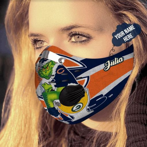 Personalized the grinch chicago bears filter activated carbon face mask 3