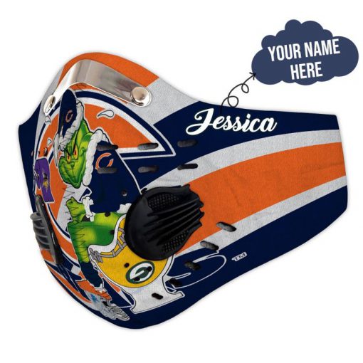 Personalized the grinch chicago bears filter activated carbon face mask 4