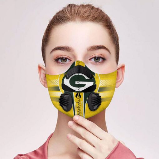 Skull green bay packers logo filter activated carbon face mask 2