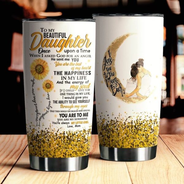 Sunflower to my beautiful daughter i love you to the moon and back steel tumbler 1