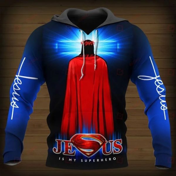 Superman Jesus is my heroes full over printed hoodie 1