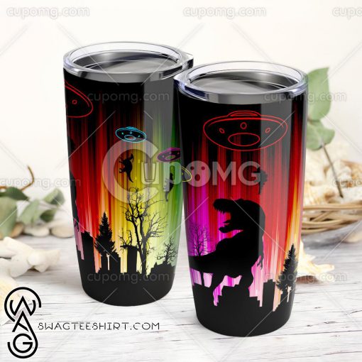 UFO dinosaurs all over printed tumbler