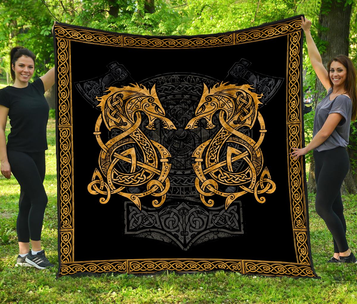Viking norse dragon all over printed quilt 1