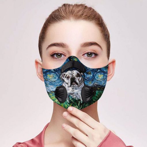 Vincent van gogh starry night bulldog filter activated carbon face mask 1