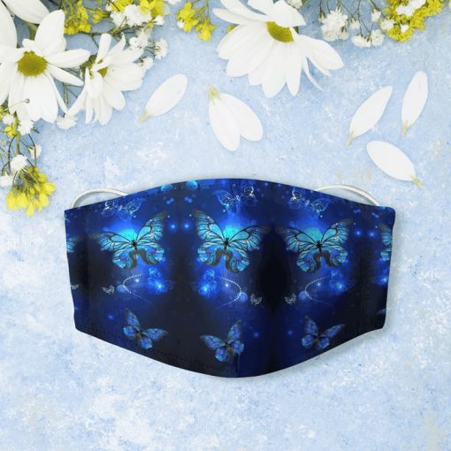 Blue butterfly in the night anti-dust cotton face mask 1