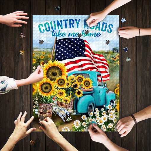 Country roads take me home american flag jigsaw puzzle 1
