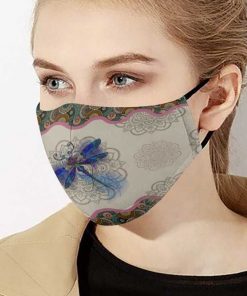 Dragonfly and mandala anti-dust cotton face mask 1