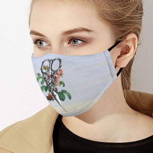 Floral hairstylist scissors anti-dust cotton face mask 3