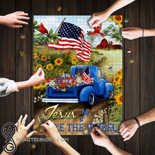 Jesus take the wheel american flag jigsaw puzzle