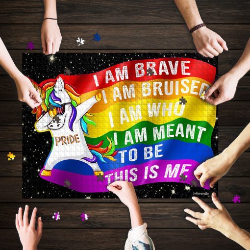 LGBT unicorn i am brave this is me jigsaw puzzle 1
