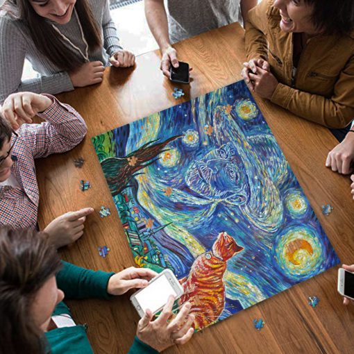 Vincent van gogh paintings starry night cat jigsaw puzzle 3
