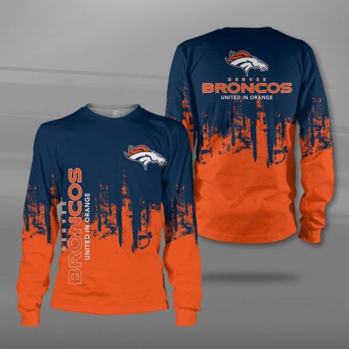 Denver broncos united in orange full printing sweatshirt
