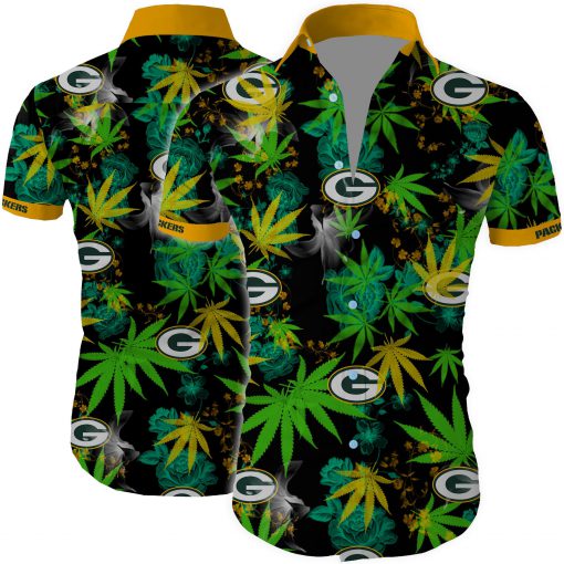 Green bay packers cannabis all over printed hawaiian shirt 1