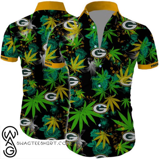 Green bay packers cannabis all over printed hawaiian shirt