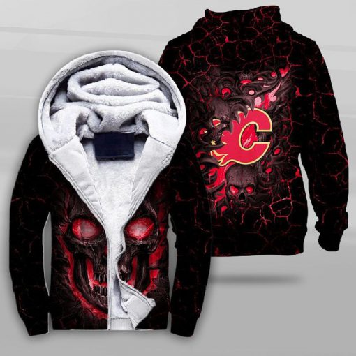 NHL calgary flames lava skull full printing fleece hoodie