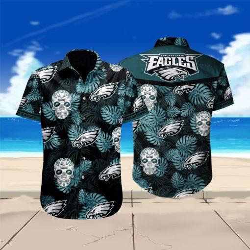 Philadelphia eagles sugar skull floral hawaiian shirt 2