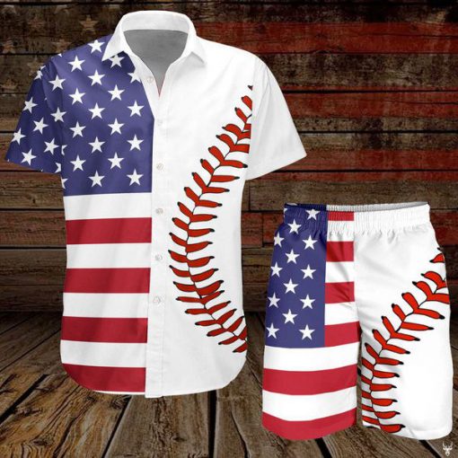 Baseball american flag hawaiian shirt 1