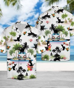 Beach hawaii black cat hawaiian shirt 1