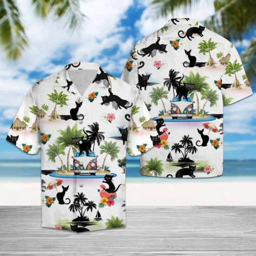 Beach hawaii black cat hawaiian shirt 3