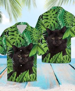 Beach hawaii black cat tropical hawaiian shirt 2