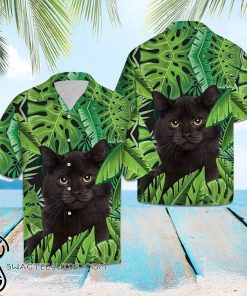Beach hawaii black cat tropical hawaiian shirt