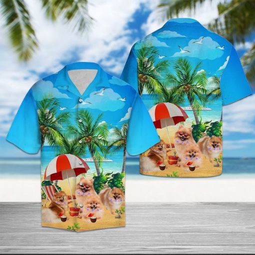 Beach hawaii pomeranian hawaiian shirt 1