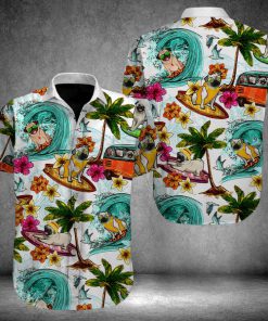 Beach hawaii pugs hawaiian shirt 1