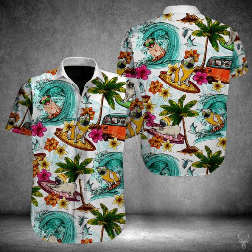 Beach hawaii pugs hawaiian shirt 2