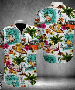 Beach hawaii pugs hawaiian shirt