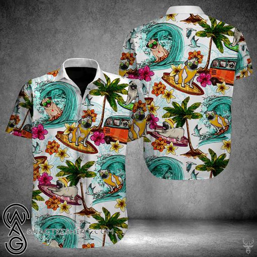 Beach hawaii pugs hawaiian shirt