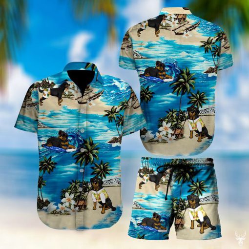 Beach hawaii rottweiler floral hawaiian shirt 1