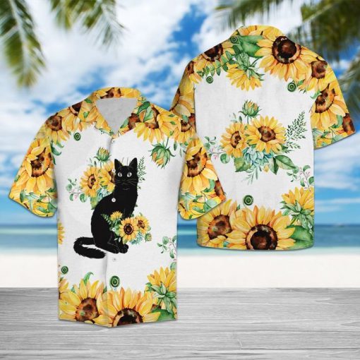 Black cat and sunflower hawaiian shirt 1