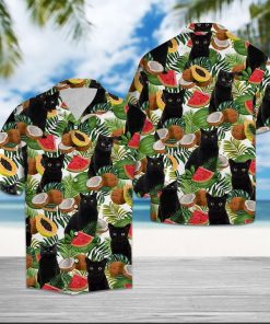 Black cat tropical fruits hawaiian shirt 1