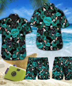 Black cat tropical hawaiian shirt 2