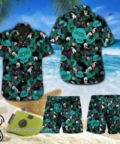 Black cat tropical hawaiian shirt