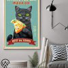 Black cat whatever cat pizza best in town vintage poster