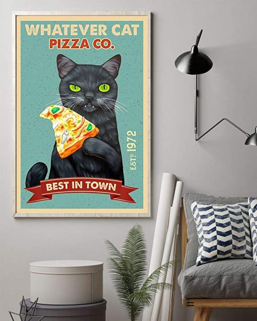 Black cat whatever cat pizza best in town vintage poster 4