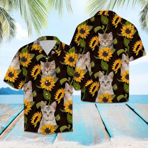 Cat and sunflower hawaiian shirt 1