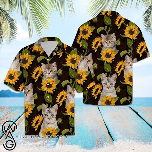 Cat and sunflower hawaiian shirt