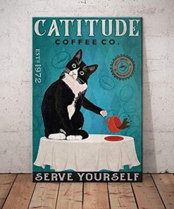 Catitude coffee co serve yourself black cat poster 1