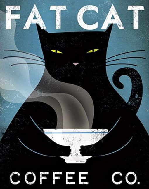Fat cat coffee cafe company black cat poster 1